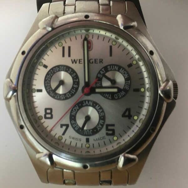 Wenger Swiss Army Watch Stainless Steel Wristwatch Swiss Movement 7313X Day Month Date - Working