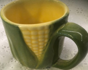 Original Shawnee Pottery Corn King Coffee Cup Mug - Yellow Corn with Green Husk