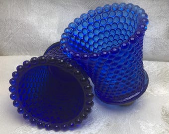 Vintage Hobnail Glass Votive Candle Cup Replacement | Choice of Cobalt Blue or Dark Blue | Candelabra Shade Candle Shade Peg Bottom