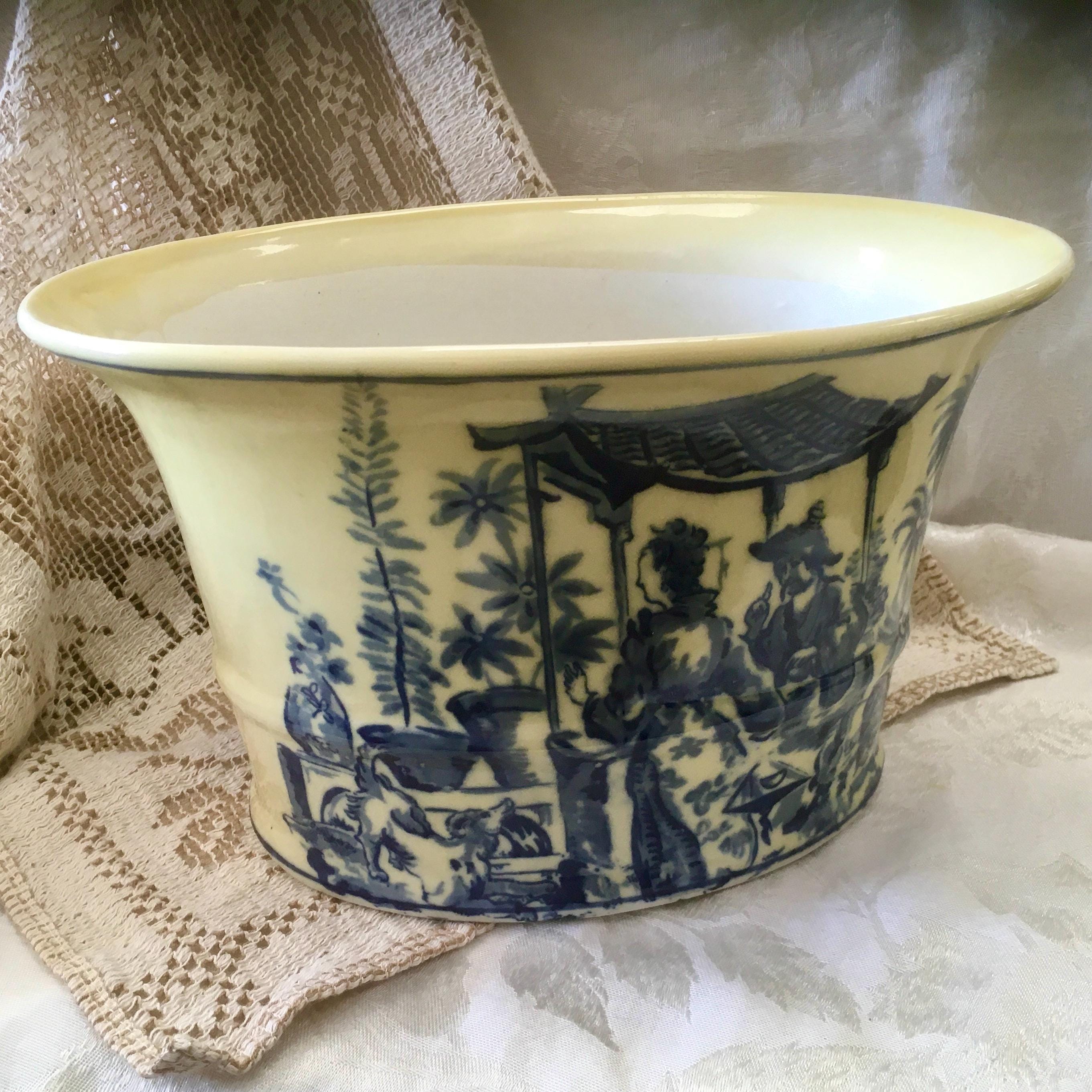 Antique Blue and White Pot Planter - Etsy