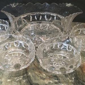 Clear Glass U.S. Glass Company Kings Crown Thumbprint Pointed Master Berry Bowl Small Berry Bowl Sauce Side 5-piece set or Individual