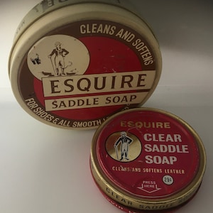 Vintage Esquire Saddle Soap Tin Jar Midcentury Advertising Drugstore Medicine Cabinet Retro Display Decor