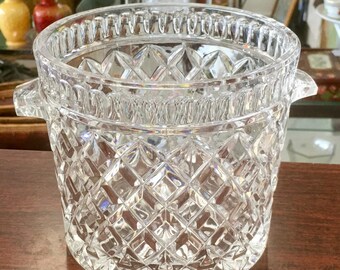 Vintage Heavy Crystal Ice Bucket with Handles | Diamond Pattern Barware | Wine Chiller Champagne Bucket Elegant Madmen MCM Home Bar Decor