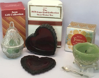 Choice Vintage Avon Fostoria Saltcellar Bayberry Candle 1876 Cape Cod Ruby Red Glass Trinket Box Crystal Candle Box Pear Brazil
