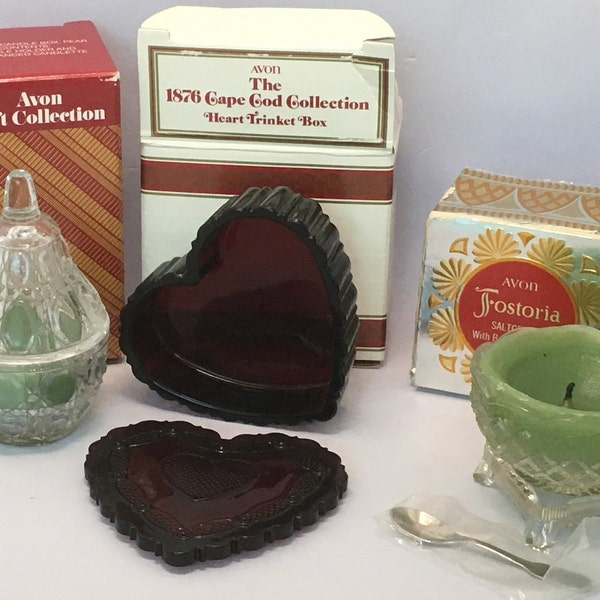 Choice Vintage Avon Fostoria Saltcellar Bayberry Candle 1876 Cape Cod Ruby Red Glass Trinket Box Crystal Candle Box Pear Brazil