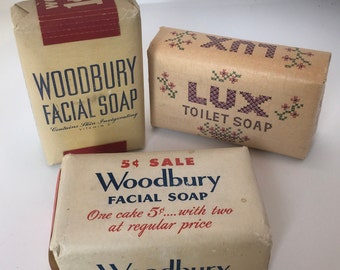Three Vintage Soap Bars Woodbury Facial Soap Lux Toilet Soap Cake New in Packaging