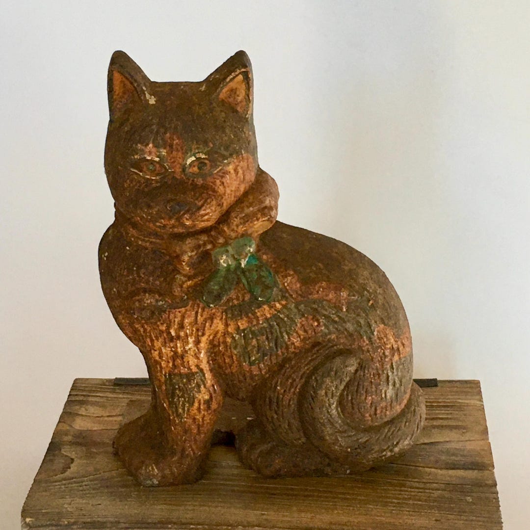 Vintage Cast Iron Cat Doorstop Folk Art Deco Heavy Kitty Door Stop Fun ...