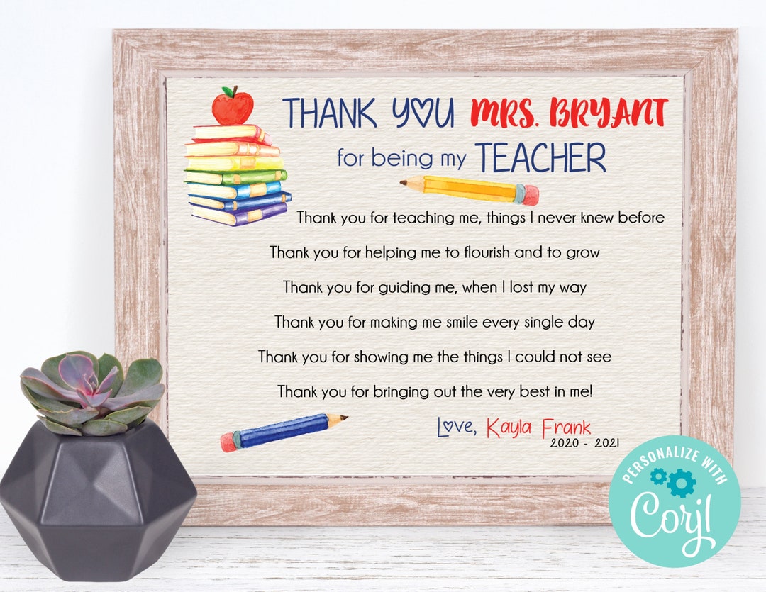 Teacher Appreciation Gift Printable Gift, Special Teacher Poem, Digital ...