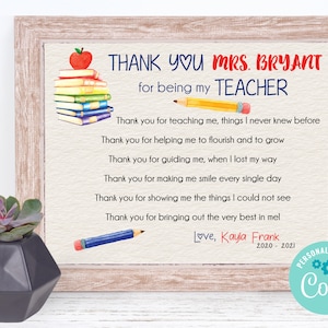 DIY Teacher Appreciation Gift Printable Gift, Special Teacher Poem, Digital Download Editable Corjl Template, DIY Custom Personalized