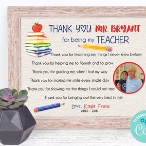 DIY Lehrer Wertschätzung Geschenk druckbares Geschenk mit Foto, spezielles Lehrer Gedicht, digitaler Download bearbeitbare Corjl Vorlage, personalisierbar