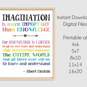 Playroom Sign, Instant Download, Imagination Albert Einstein Quote, Playroom sign, Bedroom Art, DIY Printable Wall Art Print, Artwork