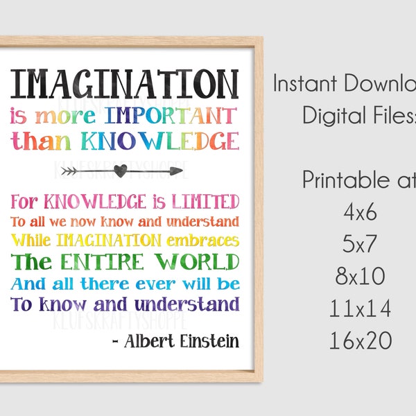 Playroom Sign, Instant Download, Imagination Albert Einstein Quote, Playroom sign, Bedroom Art, DIY Printable Wall Art Print, Artwork