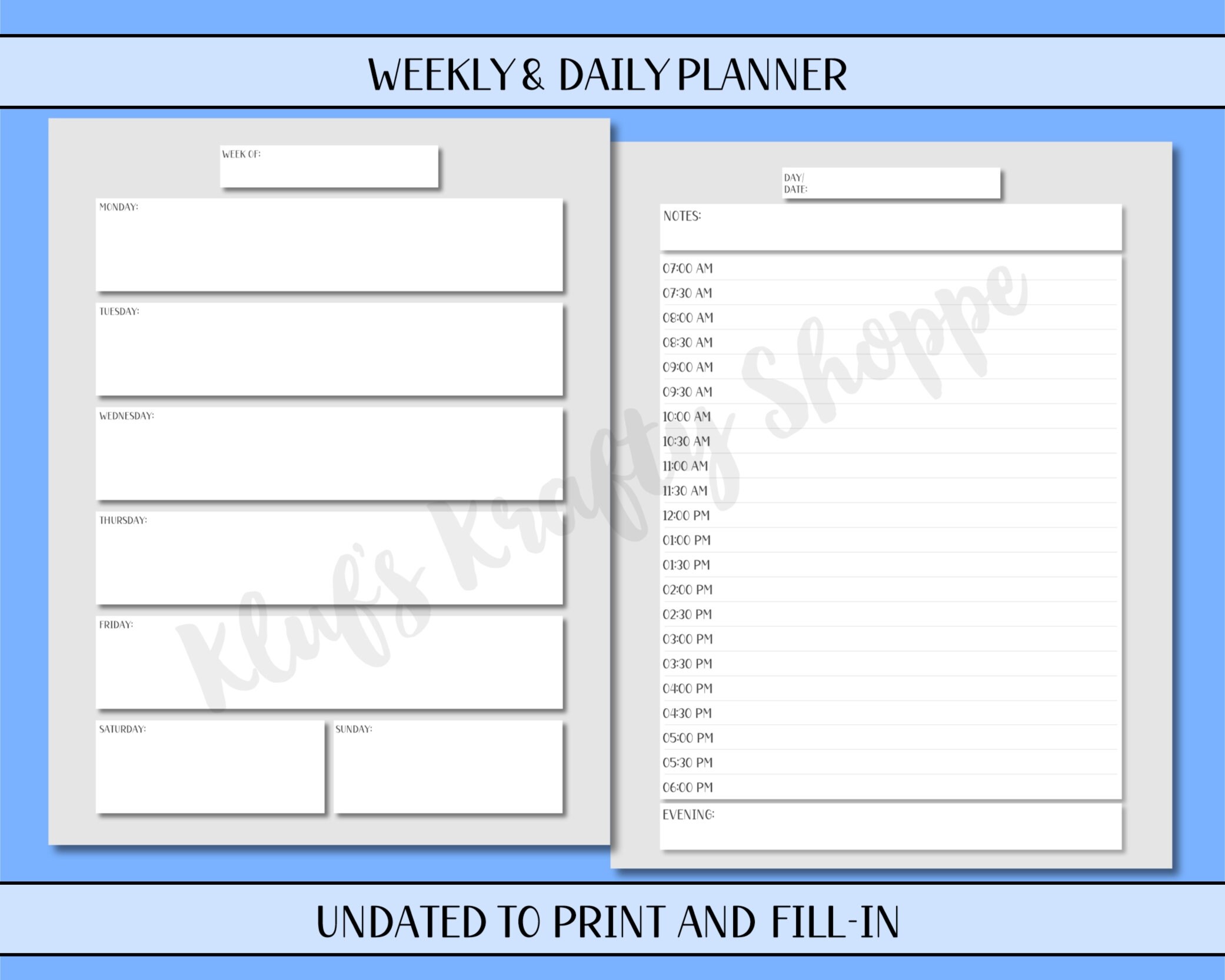 Blank Calendar Bundle: Printable Calendar, Planner, Schedule Pages ...