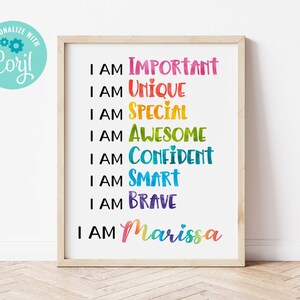 DIY Editable Template- Personalized Positive Affirmations Printable Wall Art for Girls
