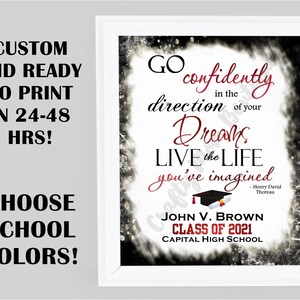GRADUATION INSPIRATIONAL PRINT: Go Confidently in the Direction of your Dreams Quote by Henry David Thoreau- Digital Download Print