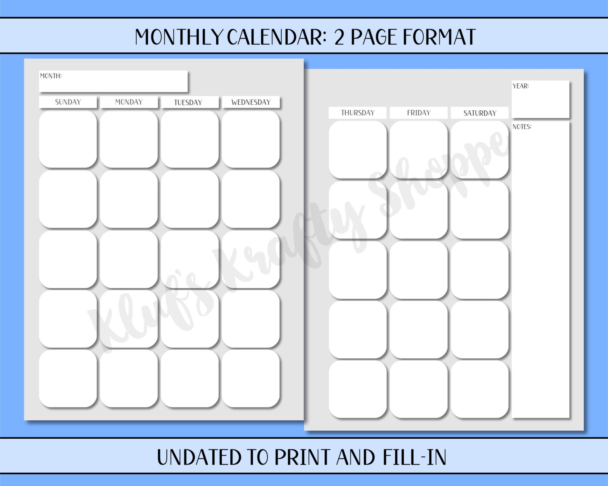 Blank Calendar Bundle: Printable Calendar, Planner, Schedule Pages ...