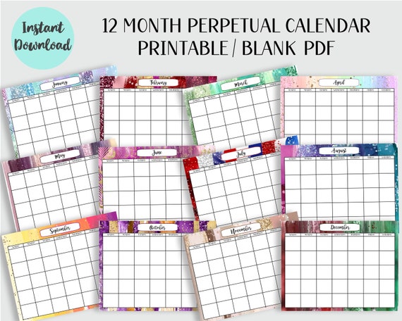 Printable Editable Blank 12 Month Calendar Blank Fill in - Etsy