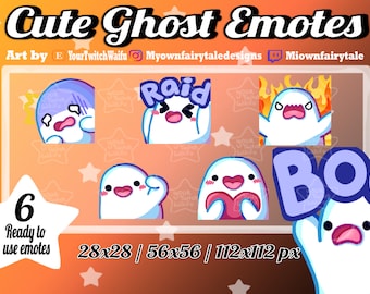 Cute Ghost Emotes - Twitch - Discord - YouTube - Kawaii - Chibi - Halloween - 6 Pack