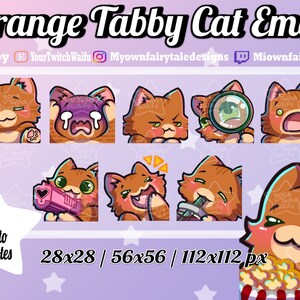 Orange Tabby Cat Emotes - Twitch - Discord - YouTube - Kawaii - Chibi - Cute - 9 Pack Emotes