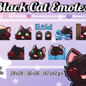 Black Cat Emotes - Twitch, Discord, YouTube - Kawaii - Chibi - Cute - 9 Pack Emotes