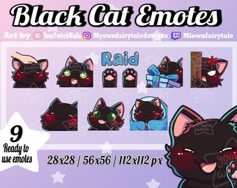 Emotes de gato negro - Twitch, Discord, YouTube - Kawaii - Chibi - Lindo - Paquete de 9 Emotes