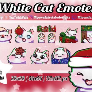 White Cat Emotes Christmas | Holidays | Twitch | Discord | Youtube | Kawaii | Cute