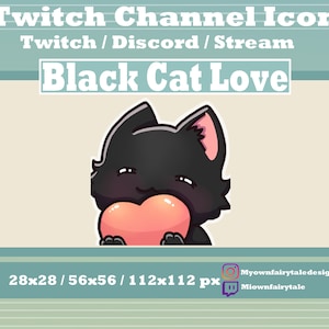 Chibi / Cute Black Cat Love Heart Twitch Emote