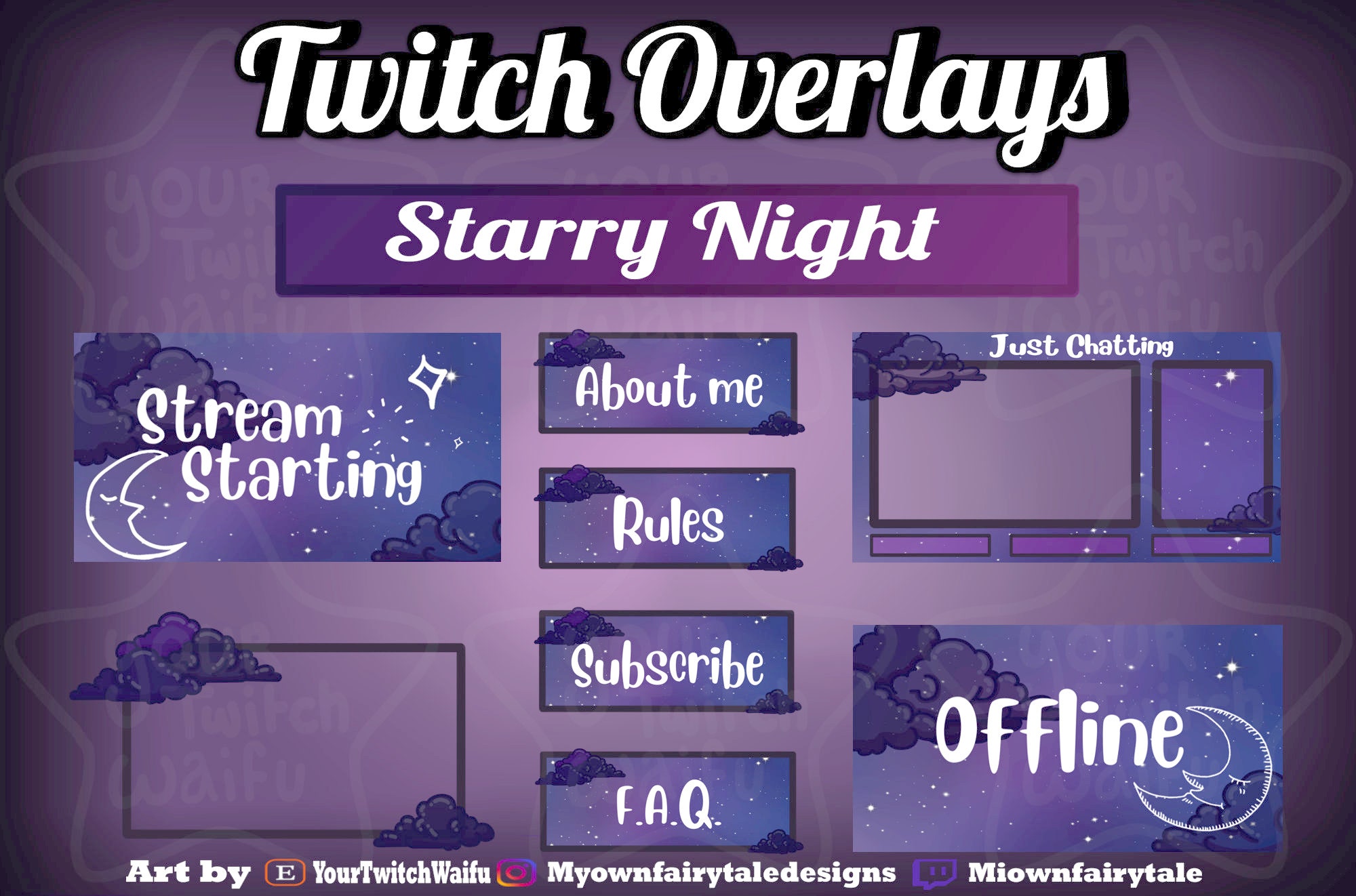 Animated Starry Night Twitch Overlay and Panel Package - 4 Scenes - 1 ...