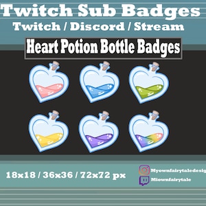 Heart Potion Bottle Sub Badges - 6 Pack - Valentine&#39;s Day - Twitch -