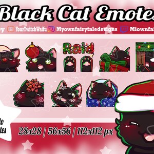 Black Cat Emotes Christmas | Holidays | Twitch | Discord | Youtube | Kawaii | Cute