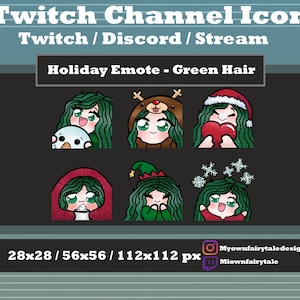 Holiday/ Christmas Twitch Emotes - 6 Pack - Green Hair