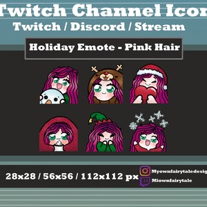 Holiday/ Christmas Twitch Emotes - 6 Pack - Pink Hair