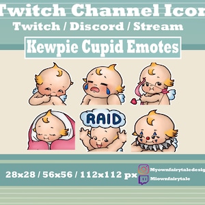 Kewpie Cupid Twitch Emotes - 6 Pack - Valentijnsdag - Chibi / Cute - Tattoo Geïnspireerd -