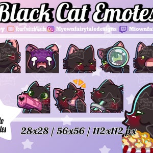 Chibi Black Cat Twitch Emotes - 9 Pack - Cute - Memes