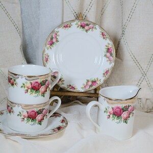Vintage Pink and Gold Rose Design Tea Service for 2.