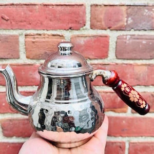Théière traditionnelle en cuivre martelé faite main, bouilloire à thé turque authentique, bouilloire en cuivre argenté style théière