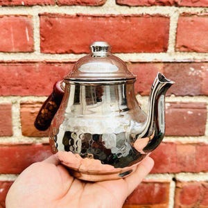 Traditional Handmade Hammered Copper Teapot, Authentic Turkish Tea Kettle, Copper Tea Pot Style sliver Copper Kettle