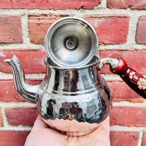 Traditional Handmade Hammered Copper Teapot, Authentic Turkish Tea Kettle, Copper Tea Pot Style sliver Copper Kettle