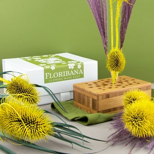 Dried Flower Vase Display, Bouquet Stand Table Décor Centrepiece - Oblong Caramel Bamboo Block