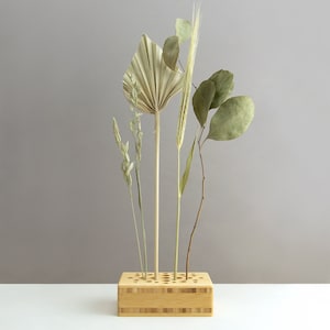 Dried Flower Vase Display, Bouquet Stand Table Décor Centrepiece - Oblong Natural Bamboo Block