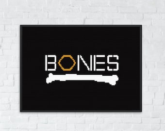 Wzór haftu krzyżykowego z logo serialu telewizyjnego Bones