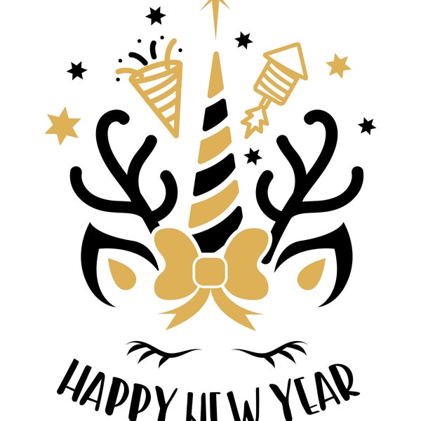 Happy New Year Unicorn svg, png, jpg, ai, eps, dxf