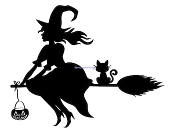 Witch on Broomstick svg, png