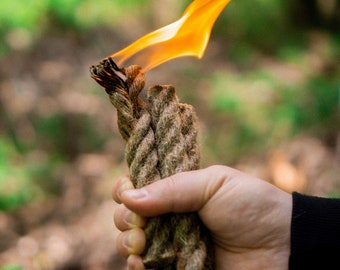 Survival Fat Rope - Handmade Outdoor Paraffin Hemp Tinder - Tinder on a Rope - perfect for your Bushcraft - Outdoor Adventure