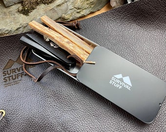 Survival fire steel Hexa - pinewood - handmade outdoor tinder - ready for use in all weathers - includes practical metal tin