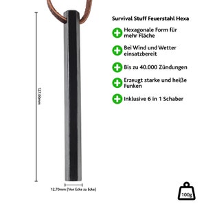 Survival Feuerstahl HEXA Feuerstarter perfekt für dein Bushcraft Outdoor Abenteuer Firesteel mit bis zu 60.000 Zündungen Bild 7