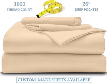 Customized Sheets 1000-TC, 26&quot; Extra Deep Pocket Sheet Set, 100% Egyptian Cotton, 1 Flat Sheet, 1 Fitted Sheet, 2 Pillowcase