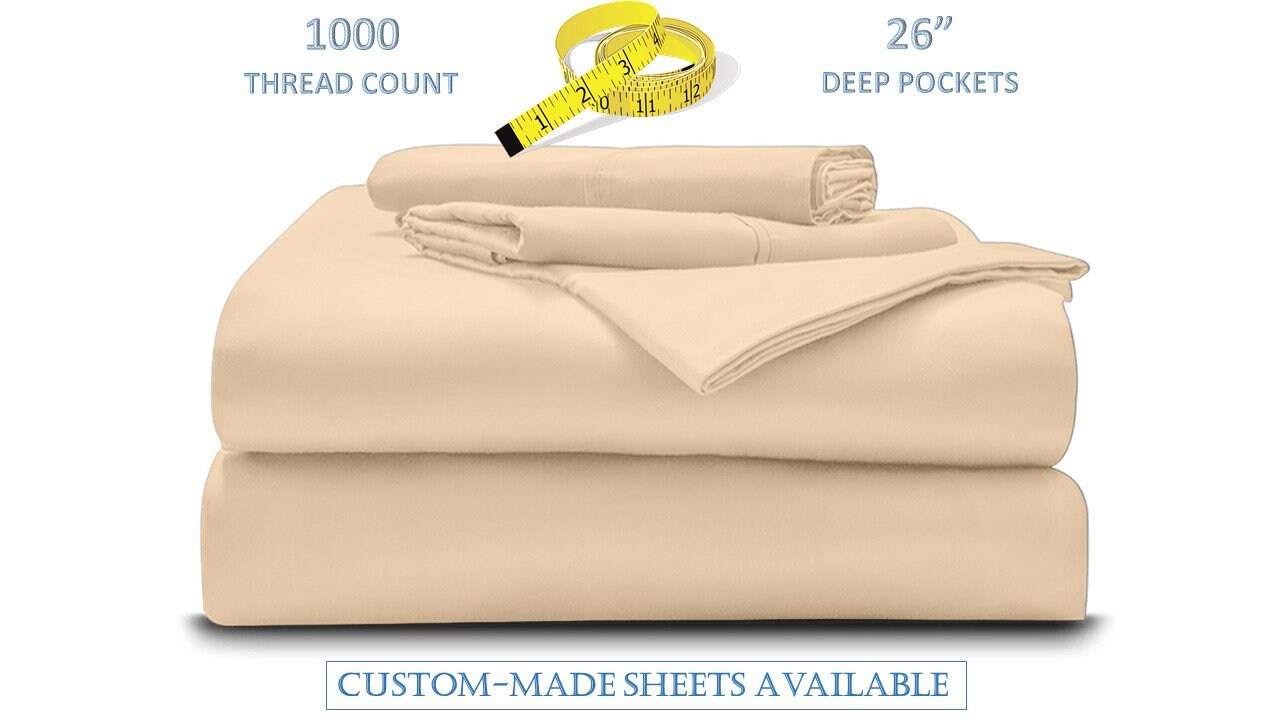 Extra Deep Pocket 100% Cotton Sheet Collection 1000 TC Ivory Solid Select Item 