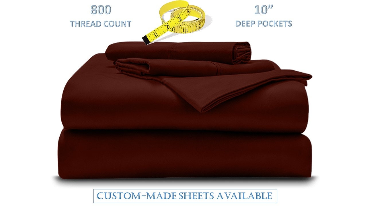 10-inch Deep Pockets, Sheet Set 800-TC, 100% Egyptian Cotton ,custom Made  4-piece Bedsheet, 2 Pillowcases, 1 Flat Sheet and 1 Fitted Sheet 