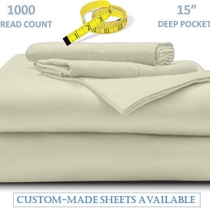 1000-Thread-Count 100% Egyptian Cotton Sheet Set, 15-Inch Deep Pockets 4-PC Bedsheet, 1 Flat Sheet, 1 Fitted Sheet, 2 Pillowcase